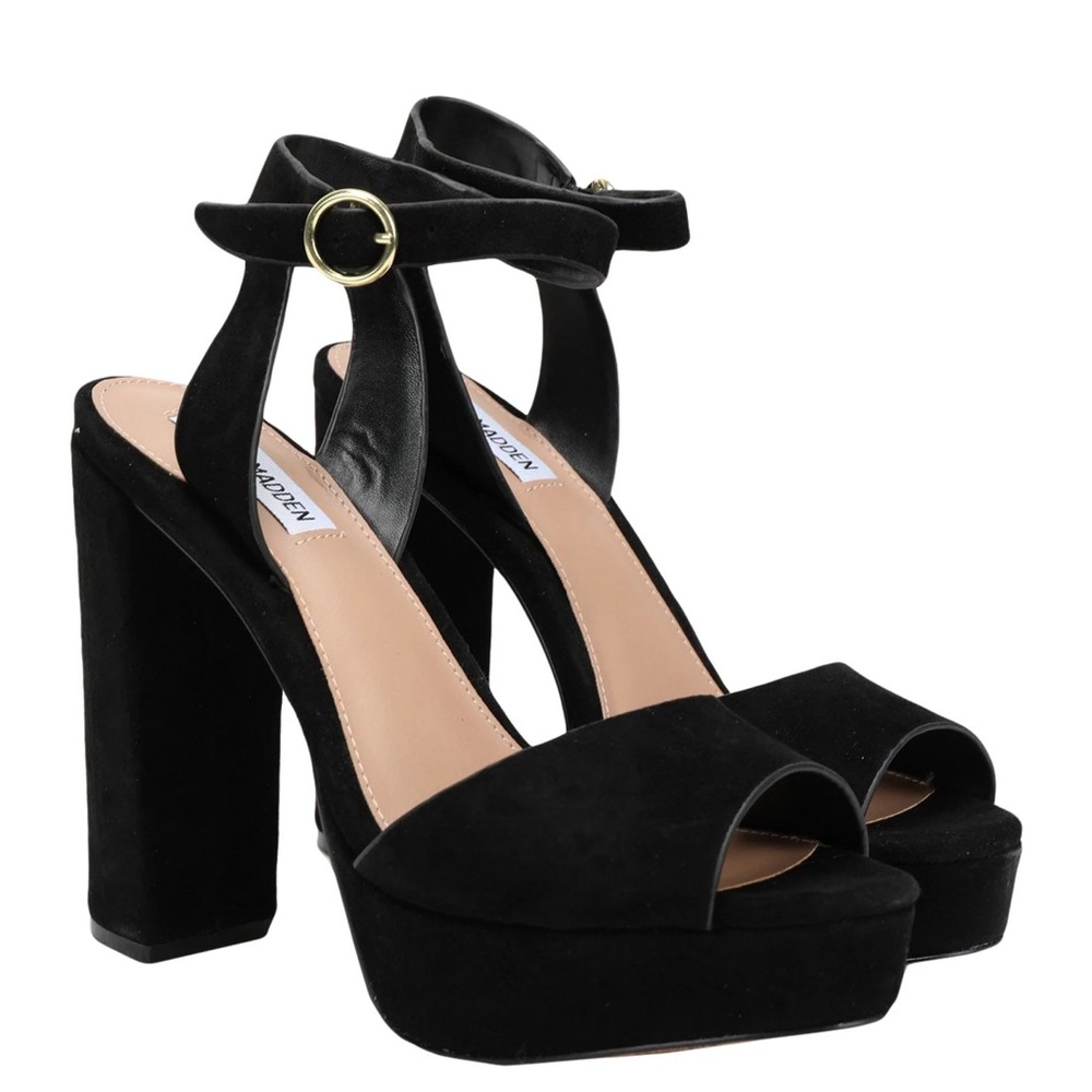 Steve Madden Black Suede Platform Block Heels